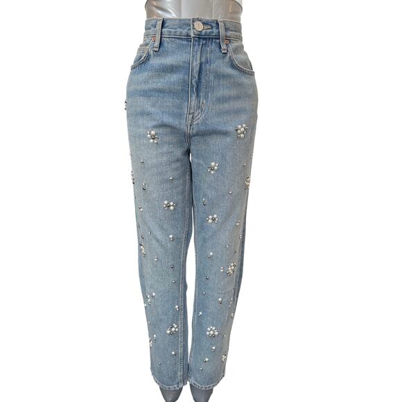 Joie Weslyn D Embellished Pearl Jeans Women's Size 27 Straight Leg High Rise - Picture 1 of 4